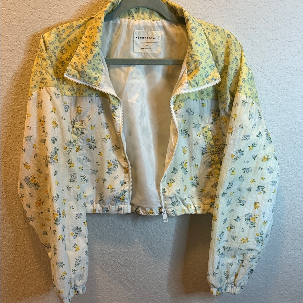 Cropped Floral Bomber style wind breaker